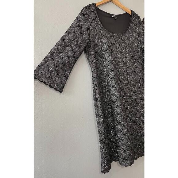 Ronni Nicole Size 12 Black Silver Metallic Sparkle Lace Dress Whimsigoth Dark - Picture 2 of 8